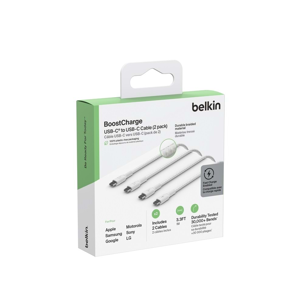 Belkin Braıded Type C-C 2.0 1M WHT 2'li