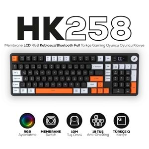 HAWK GAMING HK258 MEMBRANE LCD RGB KABLOSUZ/BLUETOOTH TURKCE KLAVYE SIYAH/TURNCU